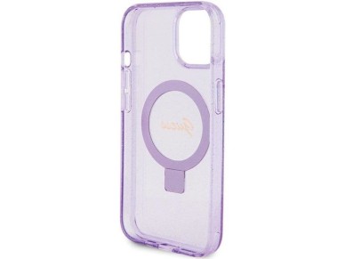 Guess Ring Stand Script Glitter MagSafe case for iPhone 15 Plus / 14 Plus - purple Guess Ring Stand Script Glitter MagSafe case for iPhone 15 Plus / 14 Plus - purple