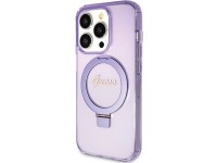 Capa MagSafe Guess Ring Stand Script Glitter para iPhone 15 Pro - roxa Capa MagSafe Guess Ring Stand Script Glitter para iPhone 15 Pro - roxa