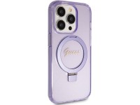 Capa MagSafe Guess Ring Stand Script Glitter para iPhone 15 Pro - roxa Capa MagSafe Guess Ring Stand Script Glitter para iPhone 15 Pro - roxa