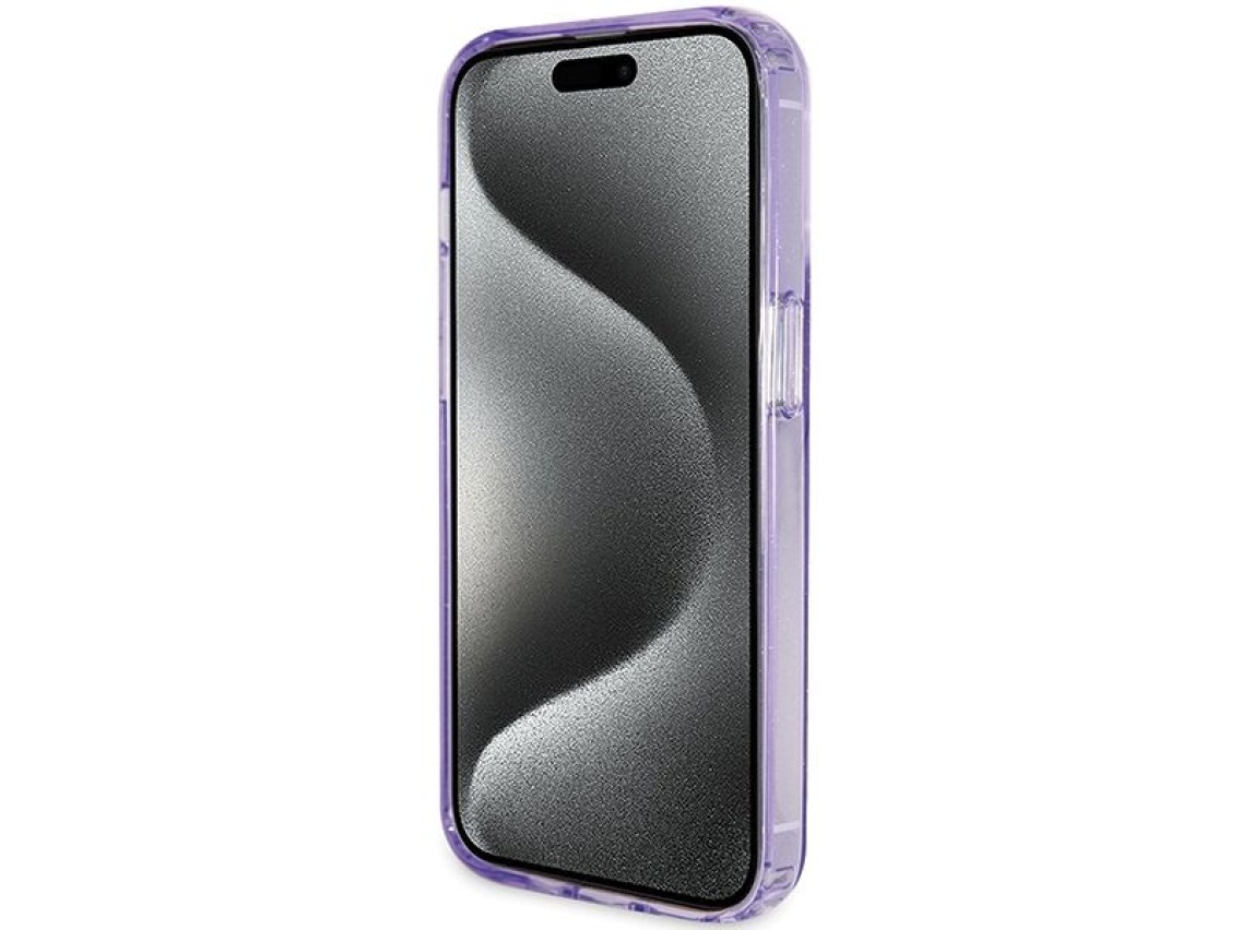 Capa MagSafe Guess Ring Stand Script Glitter para iPhone 15 Pro - roxa