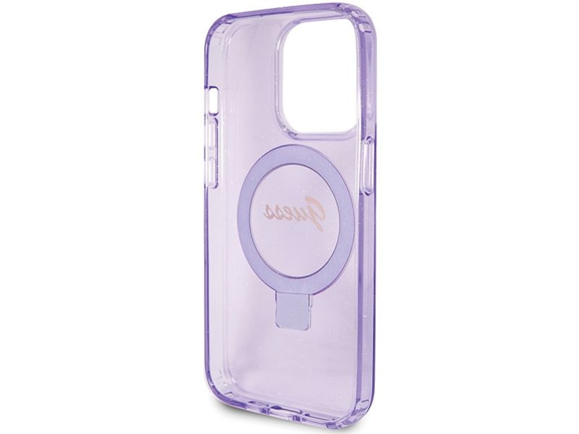Capa MagSafe Guess Ring Stand Script Glitter para iPhone 15 Pro - roxa