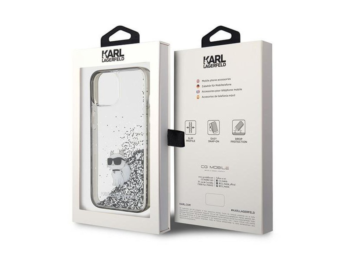 Funda Karl Lagerfeld Liquid Glitter Choupette para iPhone 15 - transparente