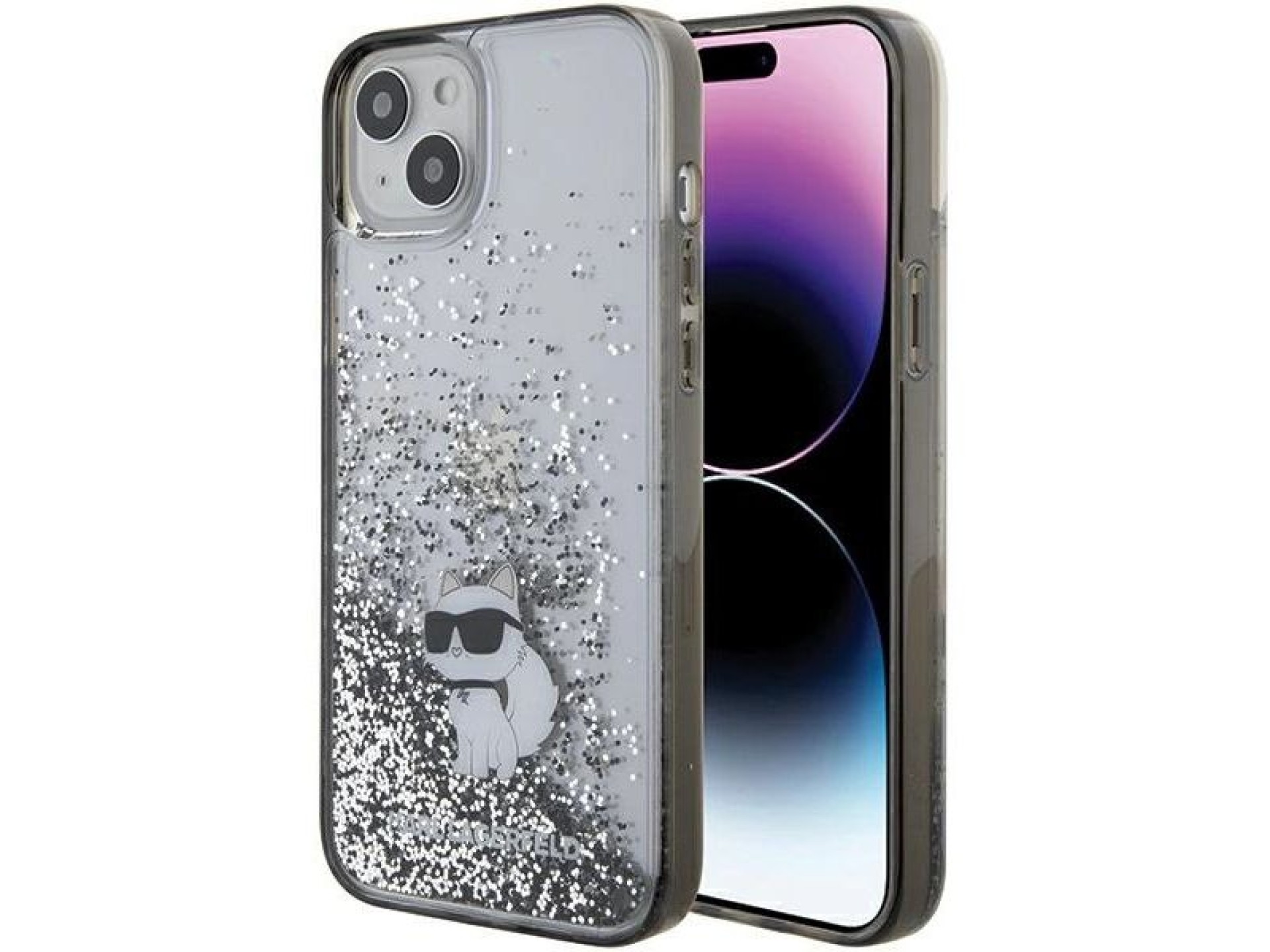 Capa transparente Karl Lagerfeld Liquid Glitter Choupette para iPhone 15 Plus