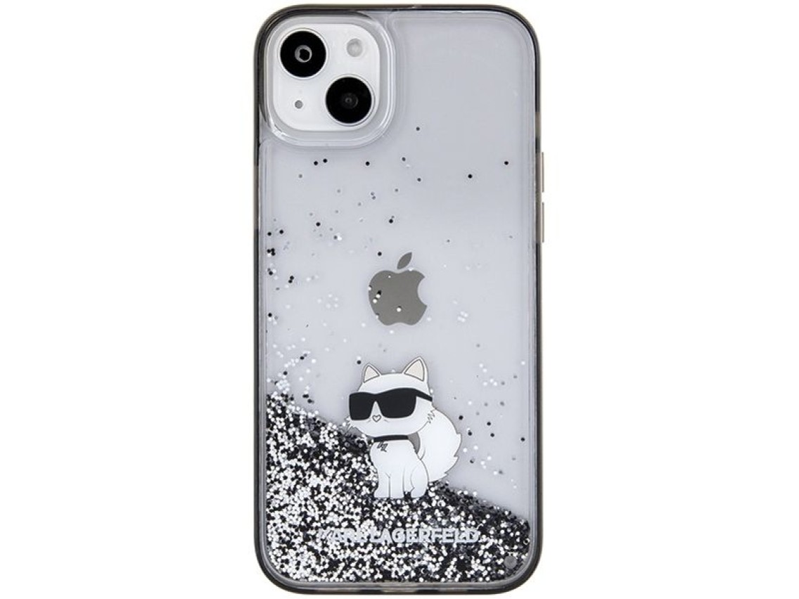 Capa transparente Karl Lagerfeld Liquid Glitter Choupette para iPhone 15 Plus