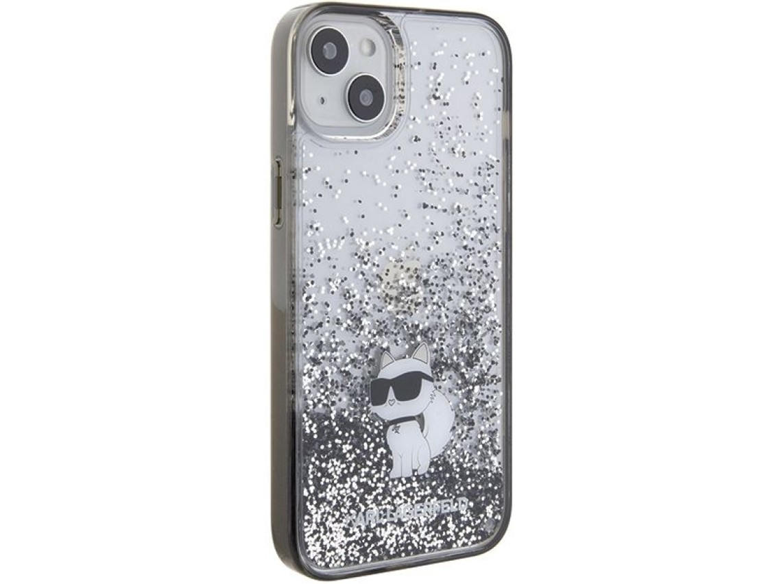 Capa transparente Karl Lagerfeld Liquid Glitter Choupette para iPhone 15 Plus