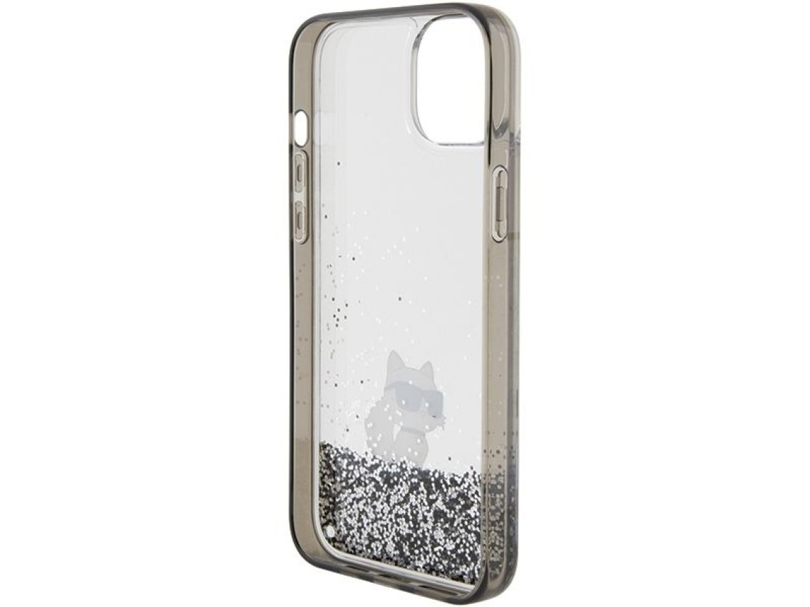 Capa transparente Karl Lagerfeld Liquid Glitter Choupette para iPhone 15 Plus