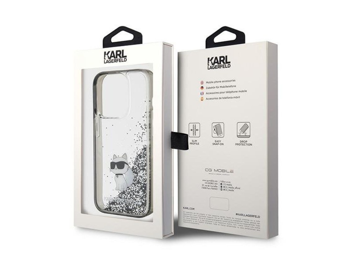 Karl Lagerfeld Liquid Glitter Choupette case for iPhone 15 Pro Max - transparent
