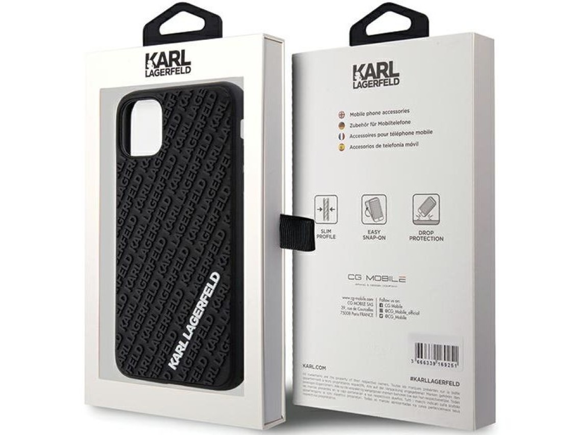Karl Lagerfeld KLHCN613DMKRLK iPhone 11 / Xr 6.1" negro/negro carcasa rígida 3D de goma con múltiple