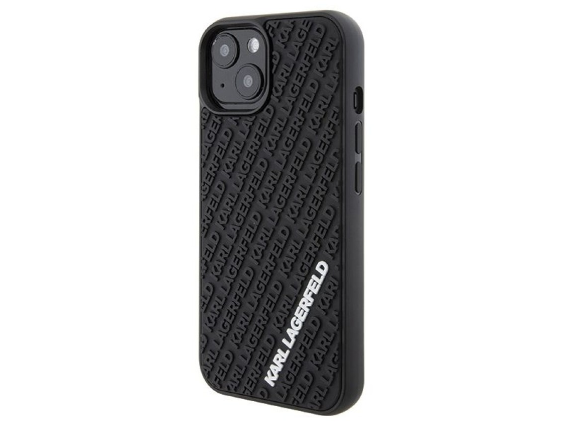 Capa Karl Lagerfeld 3D emborrachada com vários logotipos para iPhone 15 - preta