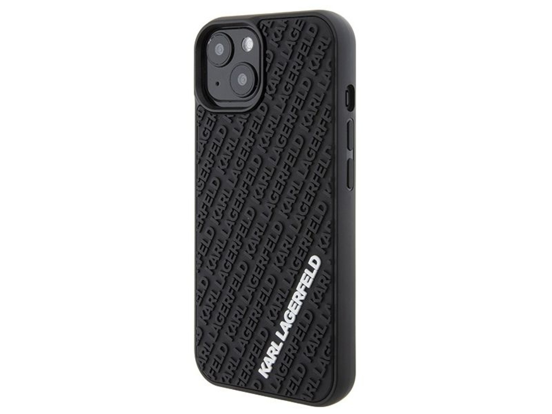 Capa Karl Lagerfeld 3D emborrachada com vários logotipos para iPhone 15 - preta