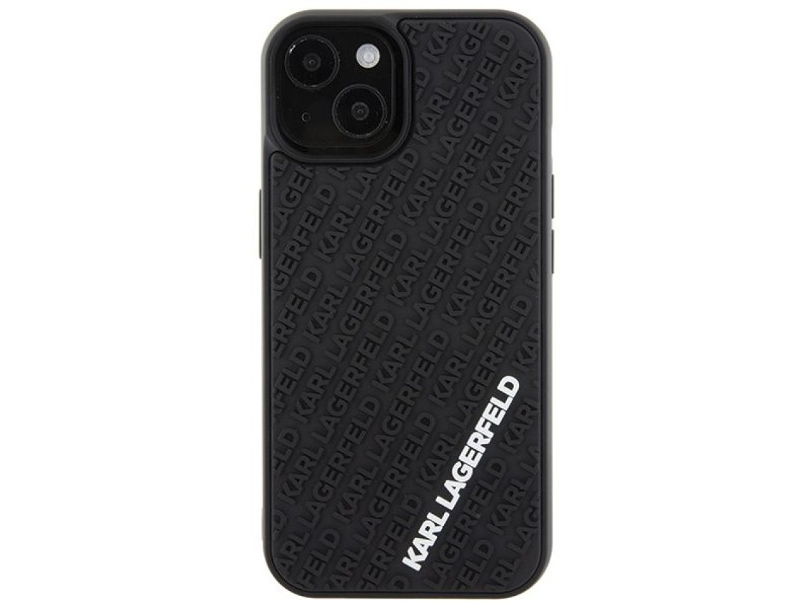 Capa Karl Lagerfeld 3D emborrachada com vários logotipos para iPhone 15 - preta