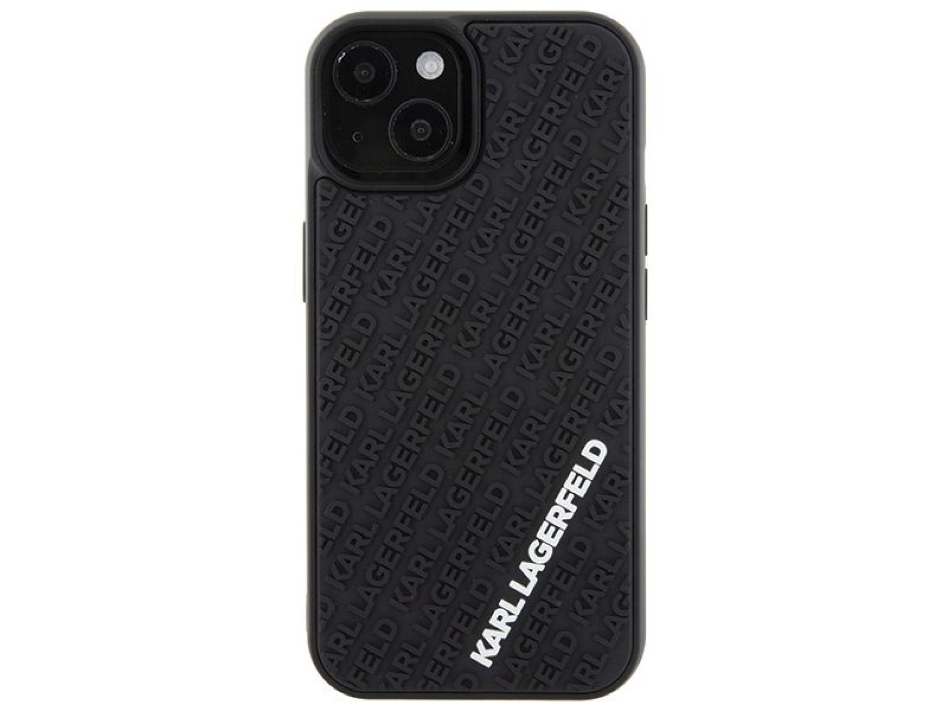 Capa Karl Lagerfeld 3D emborrachada com vários logotipos para iPhone 15 - preta