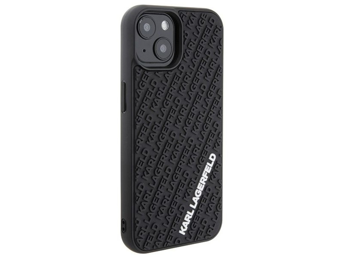 Capa Karl Lagerfeld 3D emborrachada com vários logotipos para iPhone 15 - preta