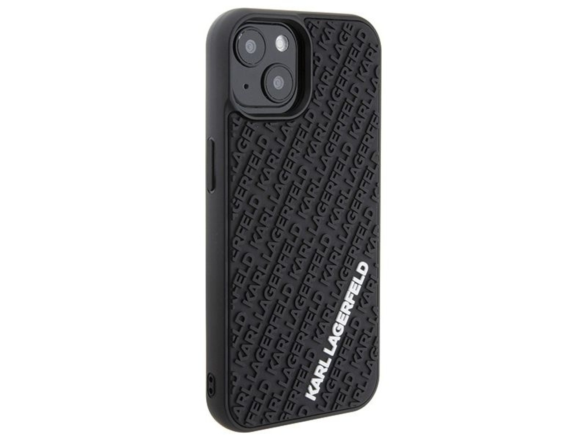 Capa Karl Lagerfeld 3D emborrachada com vários logotipos para iPhone 15 - preta