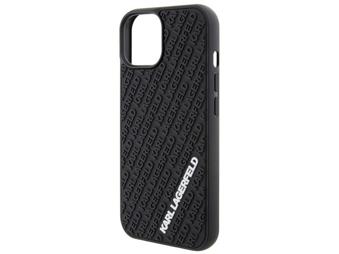 Capa Karl Lagerfeld 3D emborrachada com vários logotipos para iPhone 15 - preta