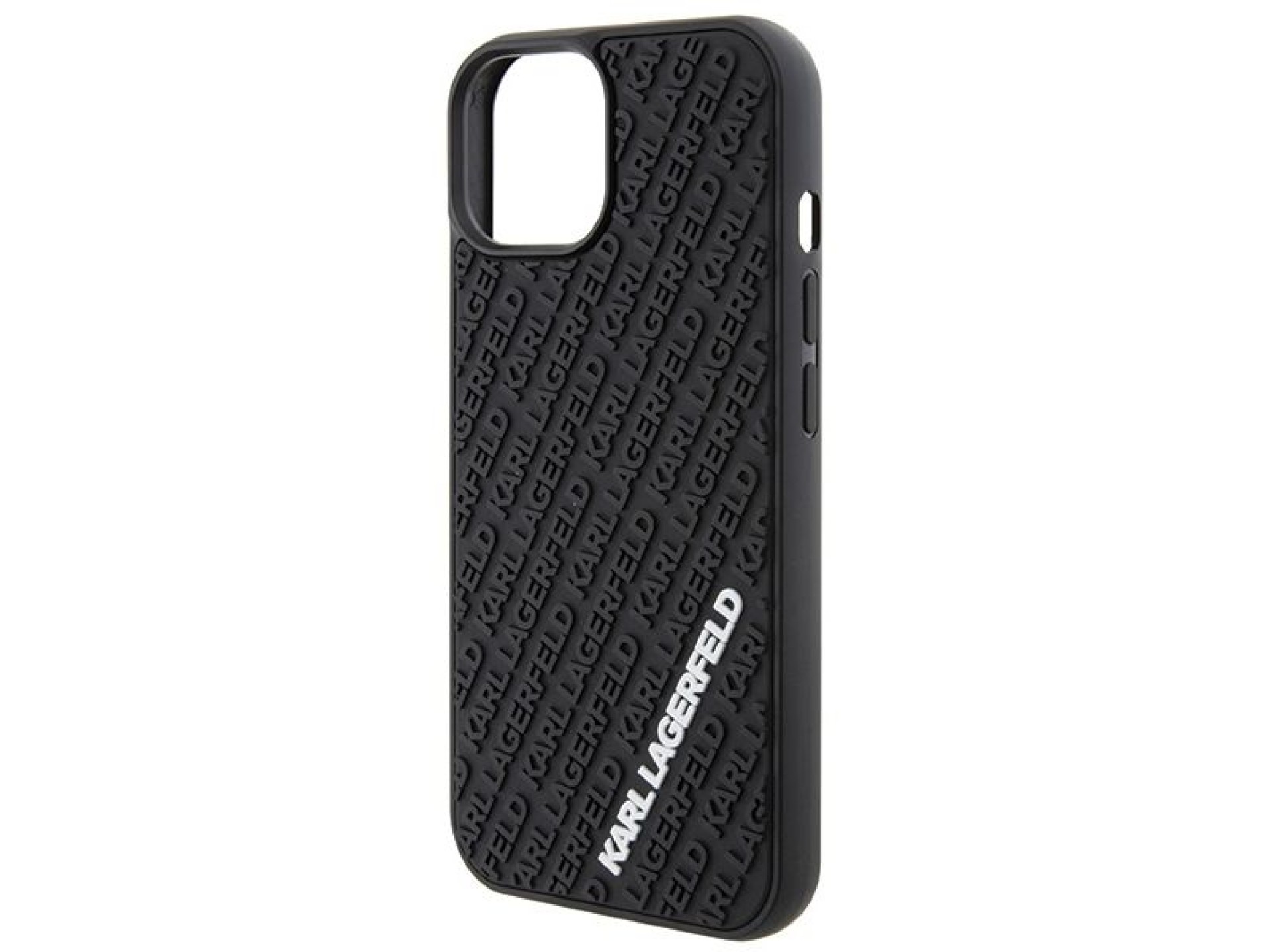 Capa Karl Lagerfeld 3D emborrachada com vários logotipos para iPhone 15 - preta