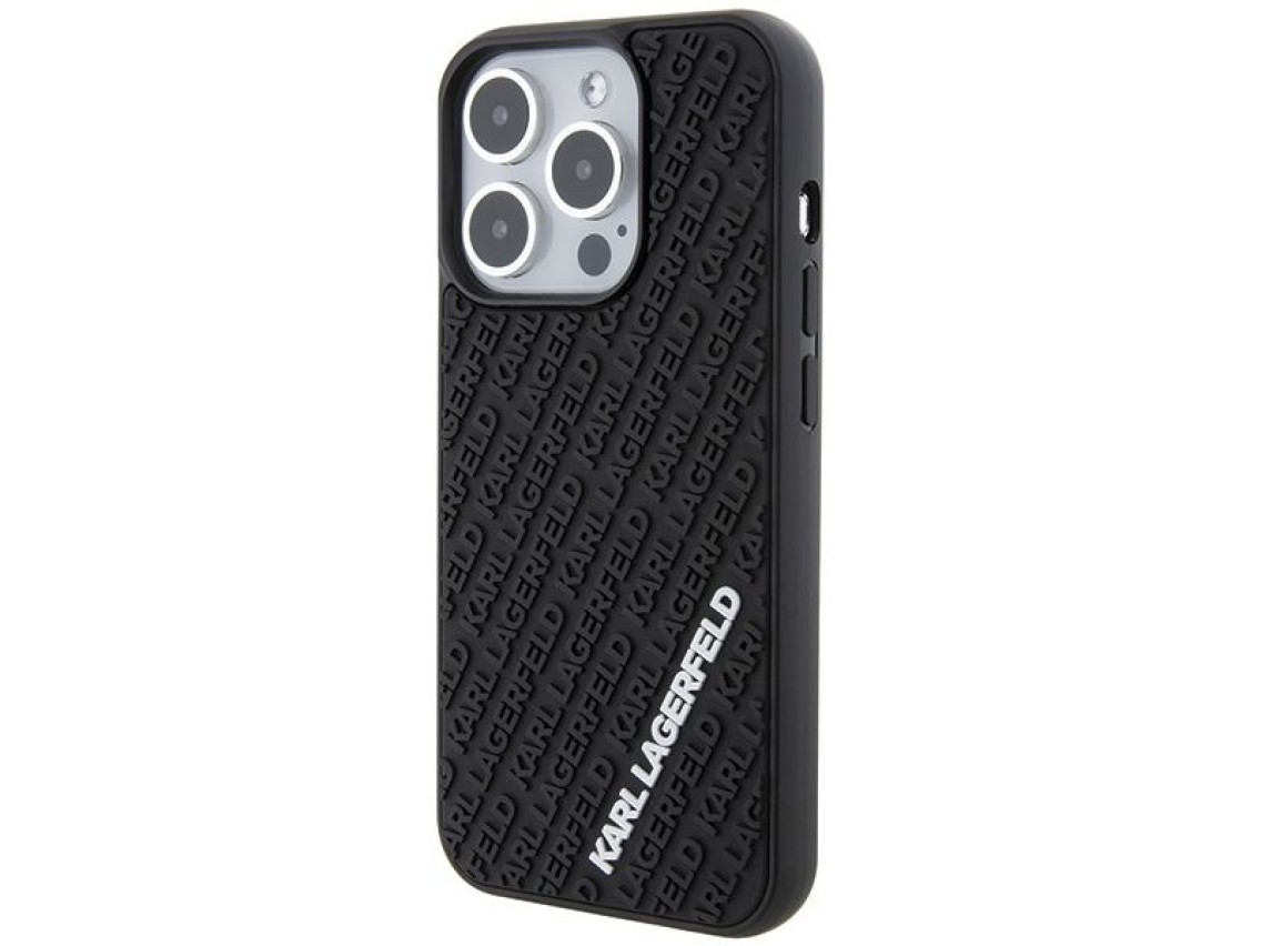Capa Karl Lagerfeld 3D emborrachada com m�ltiplos logotipos para iPhone 15 Pro - preta