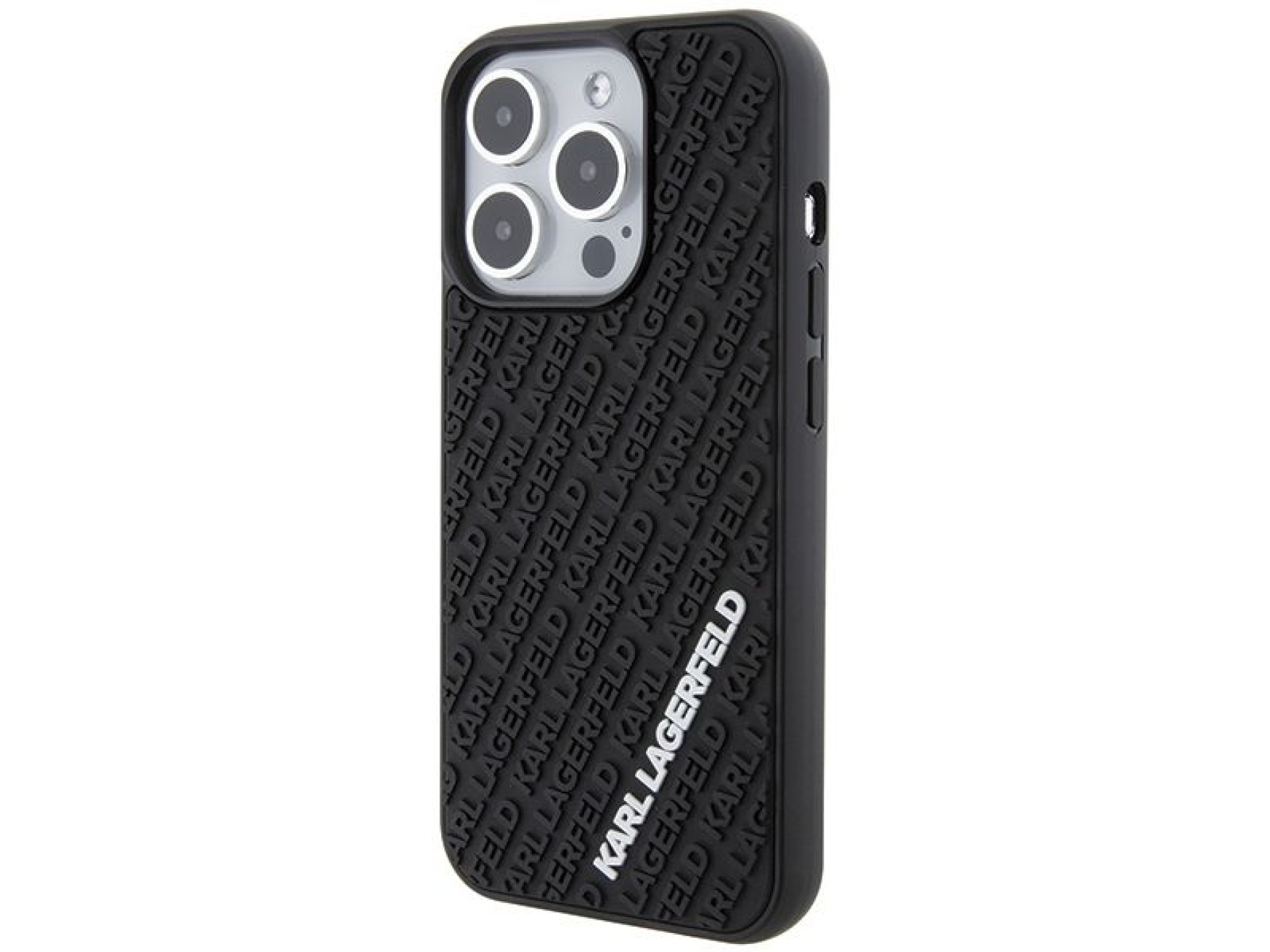 Capa Karl Lagerfeld 3D emborrachada com múltiplos logotipos para iPhone 15 Pro - preta