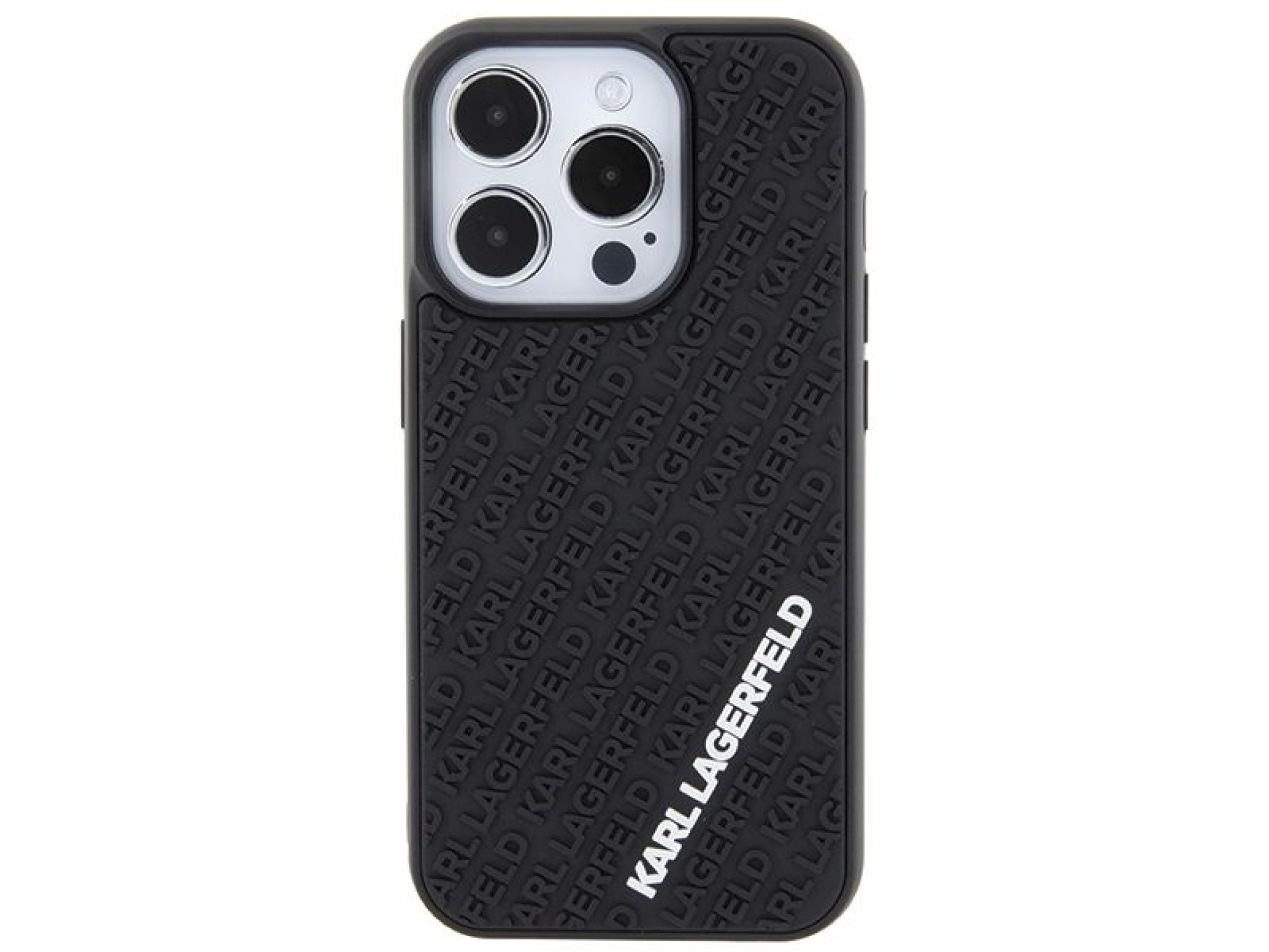 Capa Karl Lagerfeld 3D emborrachada com múltiplos logotipos para iPhone 15 Pro - preta