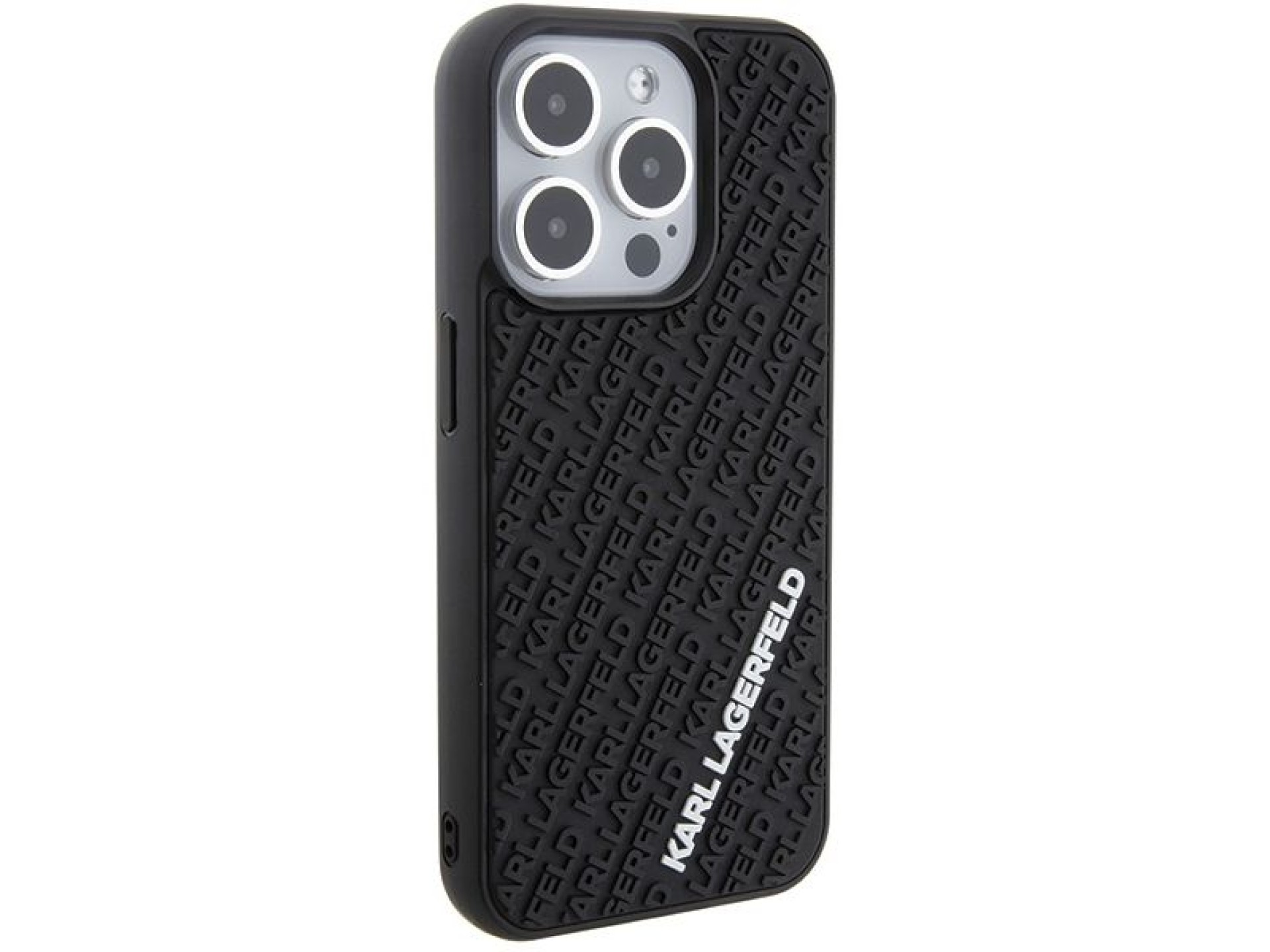 Capa Karl Lagerfeld 3D emborrachada com múltiplos logotipos para iPhone 15 Pro - preta