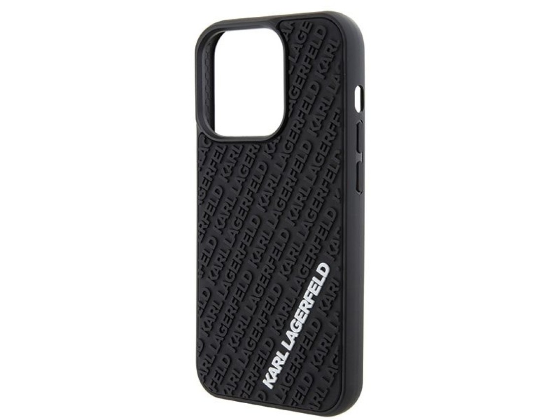 Capa Karl Lagerfeld 3D emborrachada com m�ltiplos logotipos para iPhone 15 Pro - preta