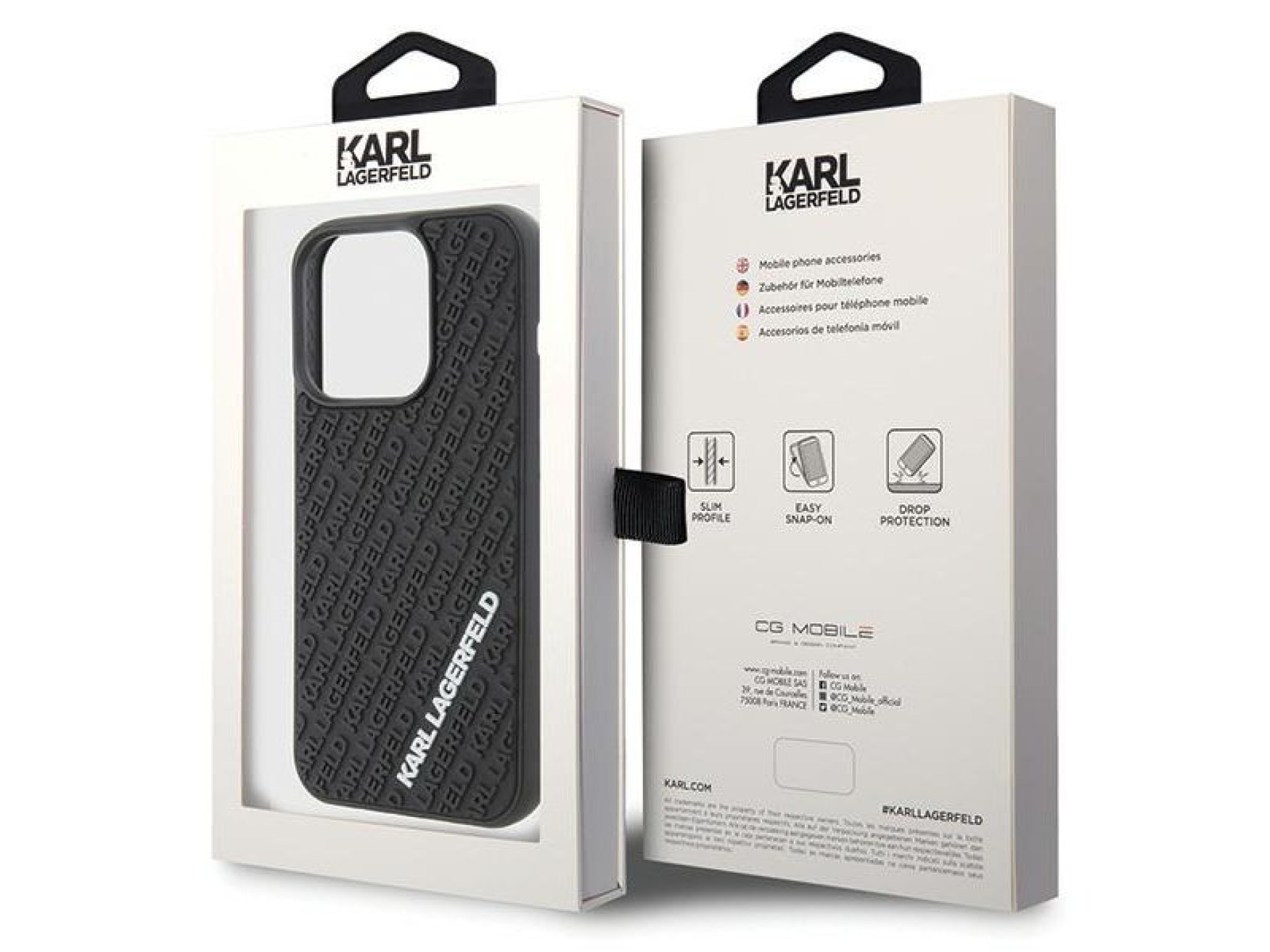 Capa Karl Lagerfeld 3D emborrachada com múltiplos logotipos para iPhone 15 Pro - preta