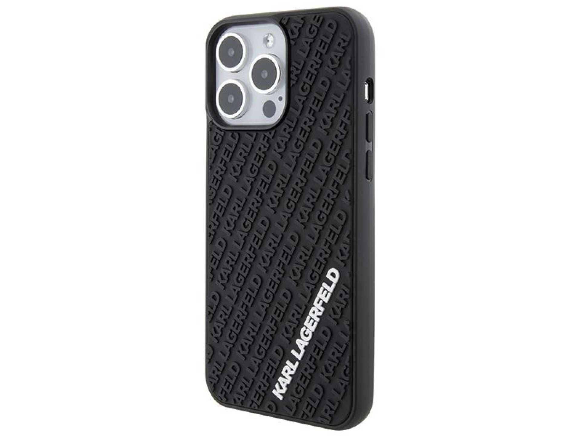 Funda Karl Lagerfeld 3D de goma con múltiples logotipos para iPhone 15 Pro Max - negra