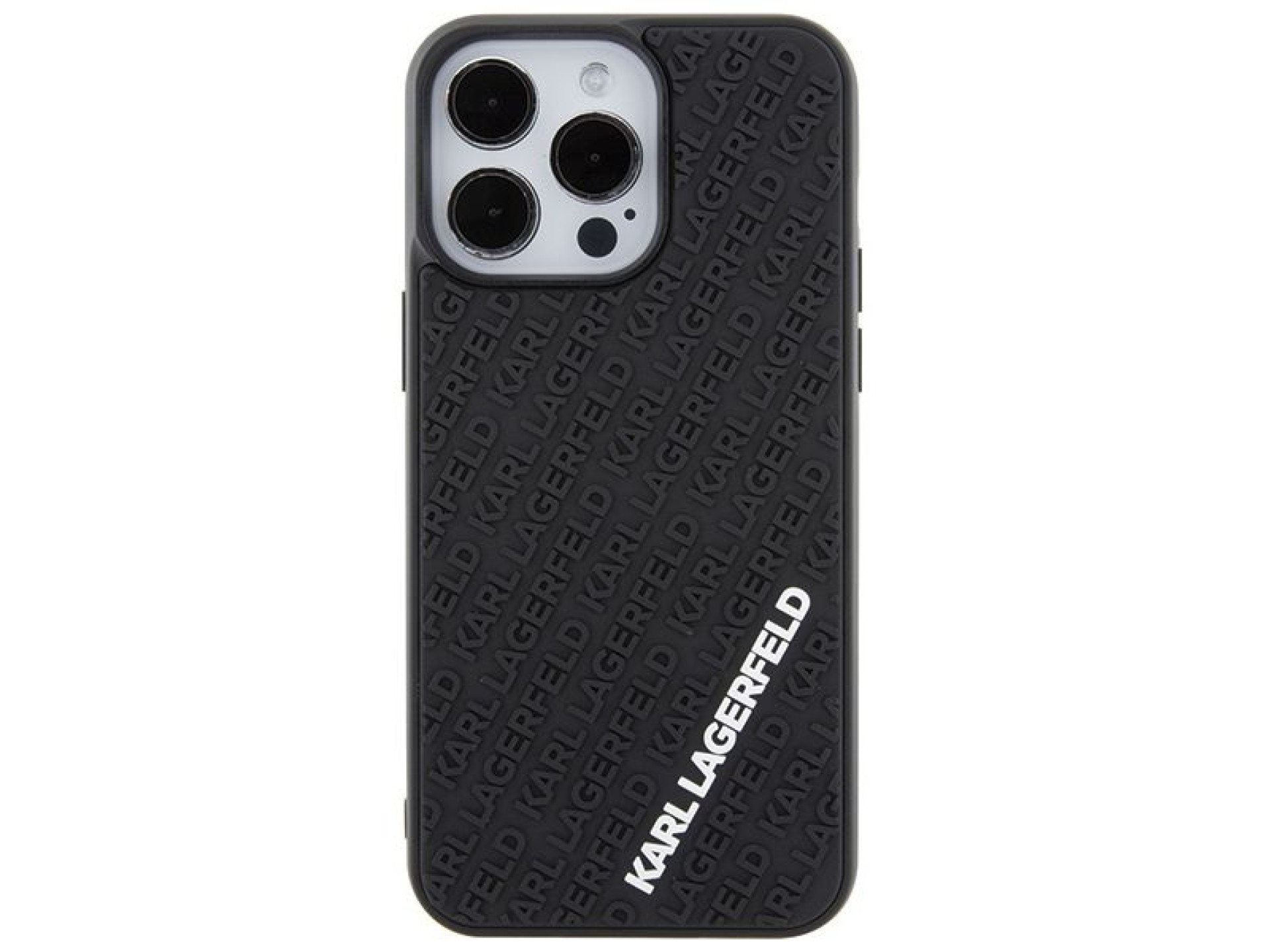 Funda Karl Lagerfeld 3D de goma con múltiples logotipos para iPhone 15 Pro Max - negra