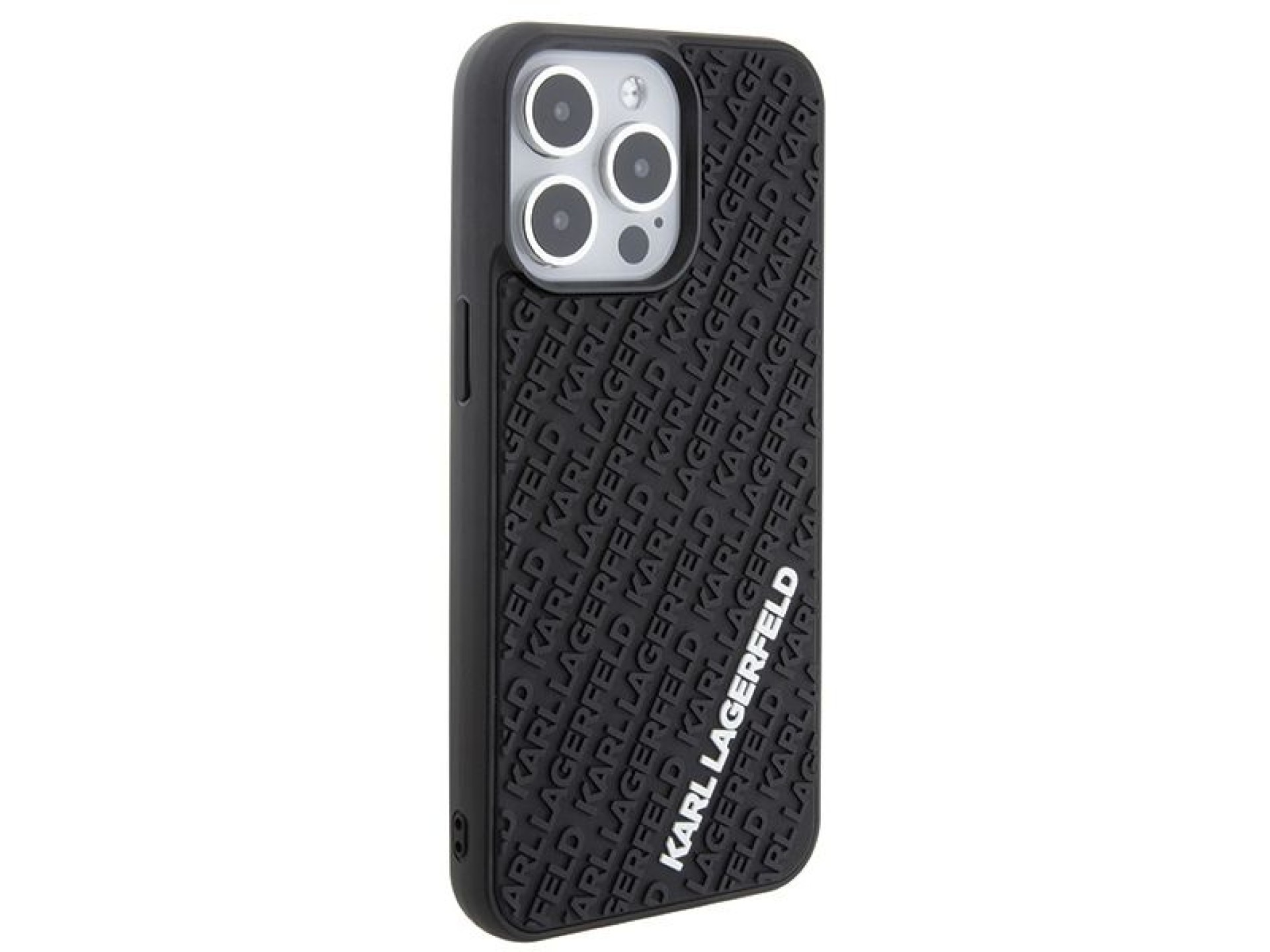 Funda Karl Lagerfeld 3D de goma con múltiples logotipos para iPhone 15 Pro Max - negra