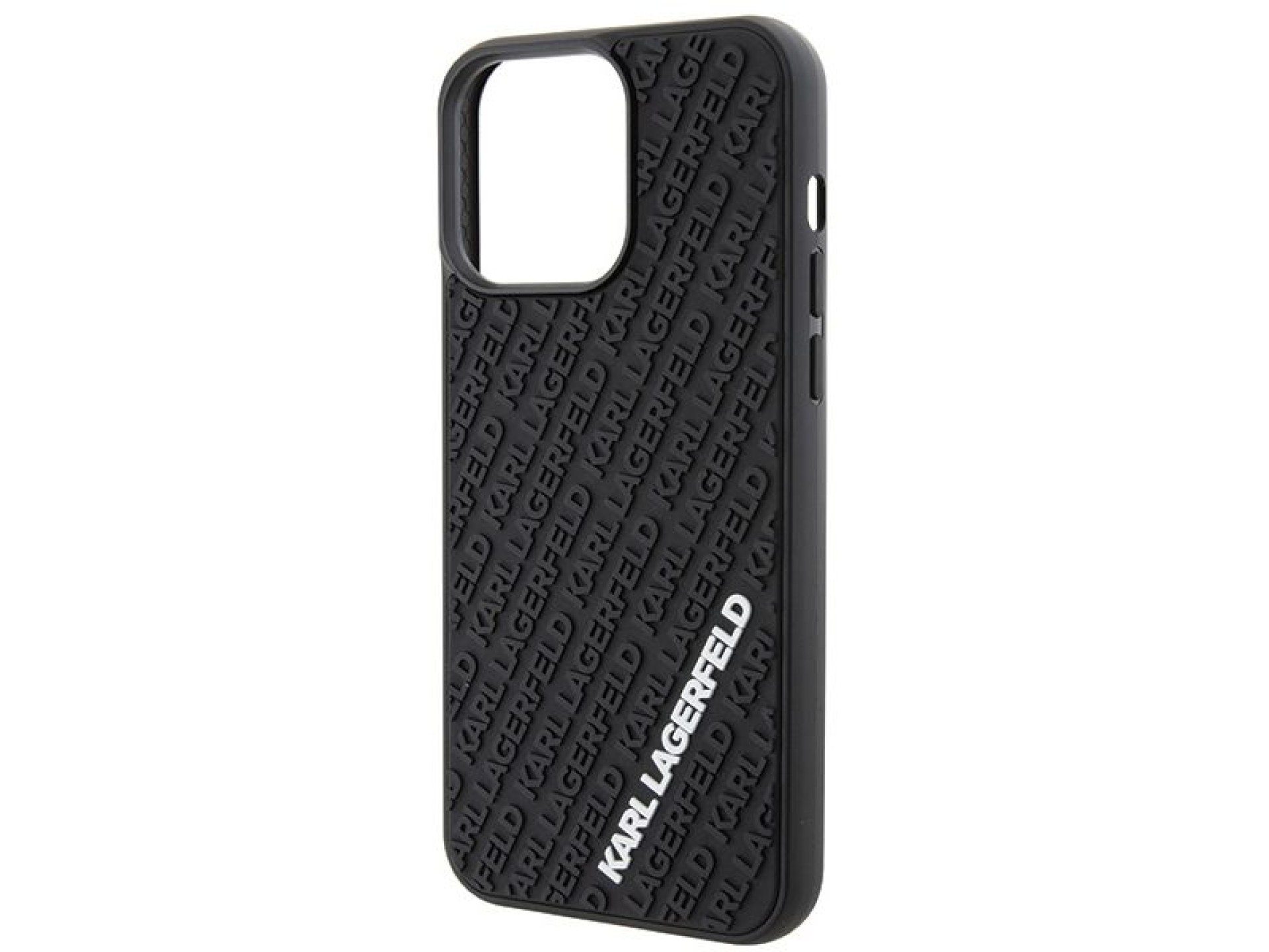 Funda Karl Lagerfeld 3D de goma con múltiples logotipos para iPhone 15 Pro Max - negra