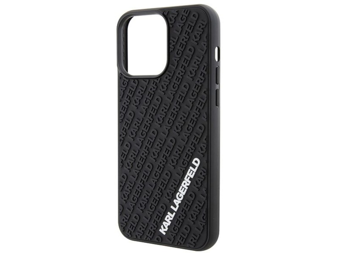 Funda Karl Lagerfeld 3D de goma con múltiples logotipos para iPhone 15 Pro Max - negra