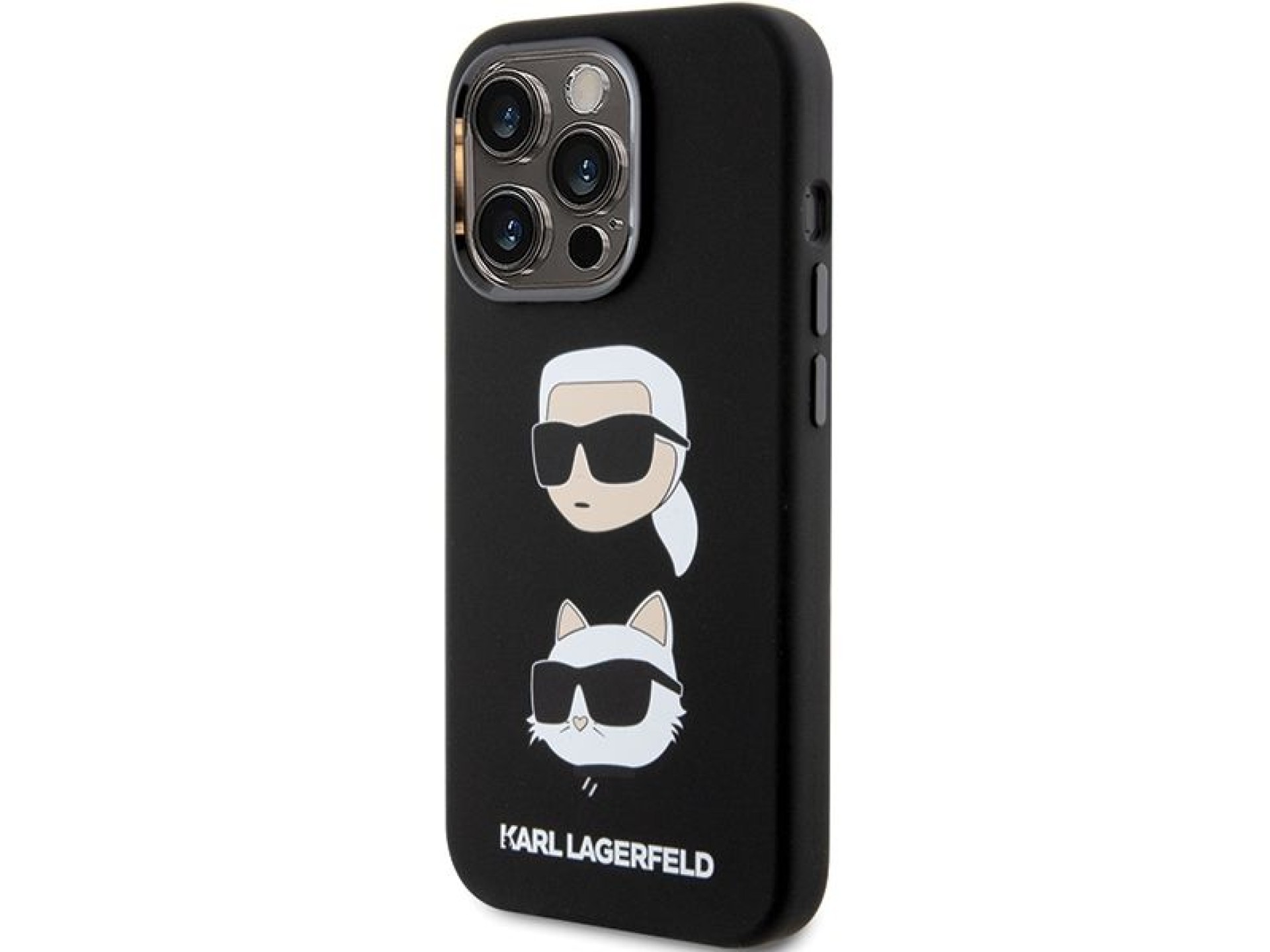Capa de silicone Karl Lagerfeld Karl&Choupette Head para iPhone 15 Pro - preta