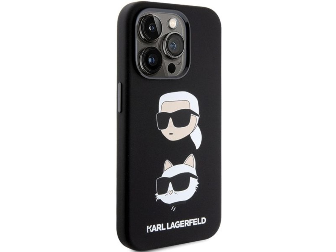 Capa de silicone Karl Lagerfeld Karl&Choupette Head para iPhone 15 Pro - preta