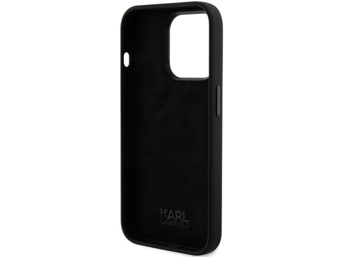 Capa de silicone Karl Lagerfeld Karl&Choupette Head para iPhone 15 Pro - preta
