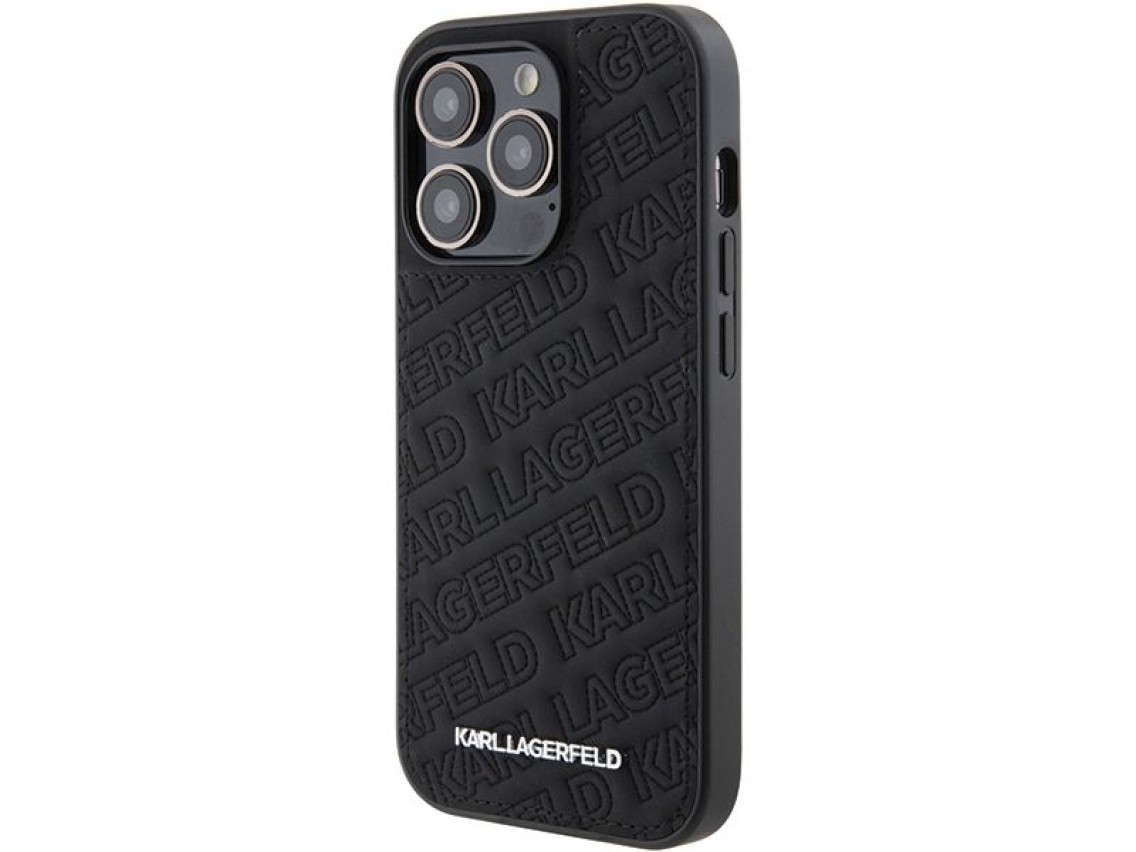 Capa para iPhone 15 Pro com estampa matelassê em K de Karl Lagerfeld - Preta