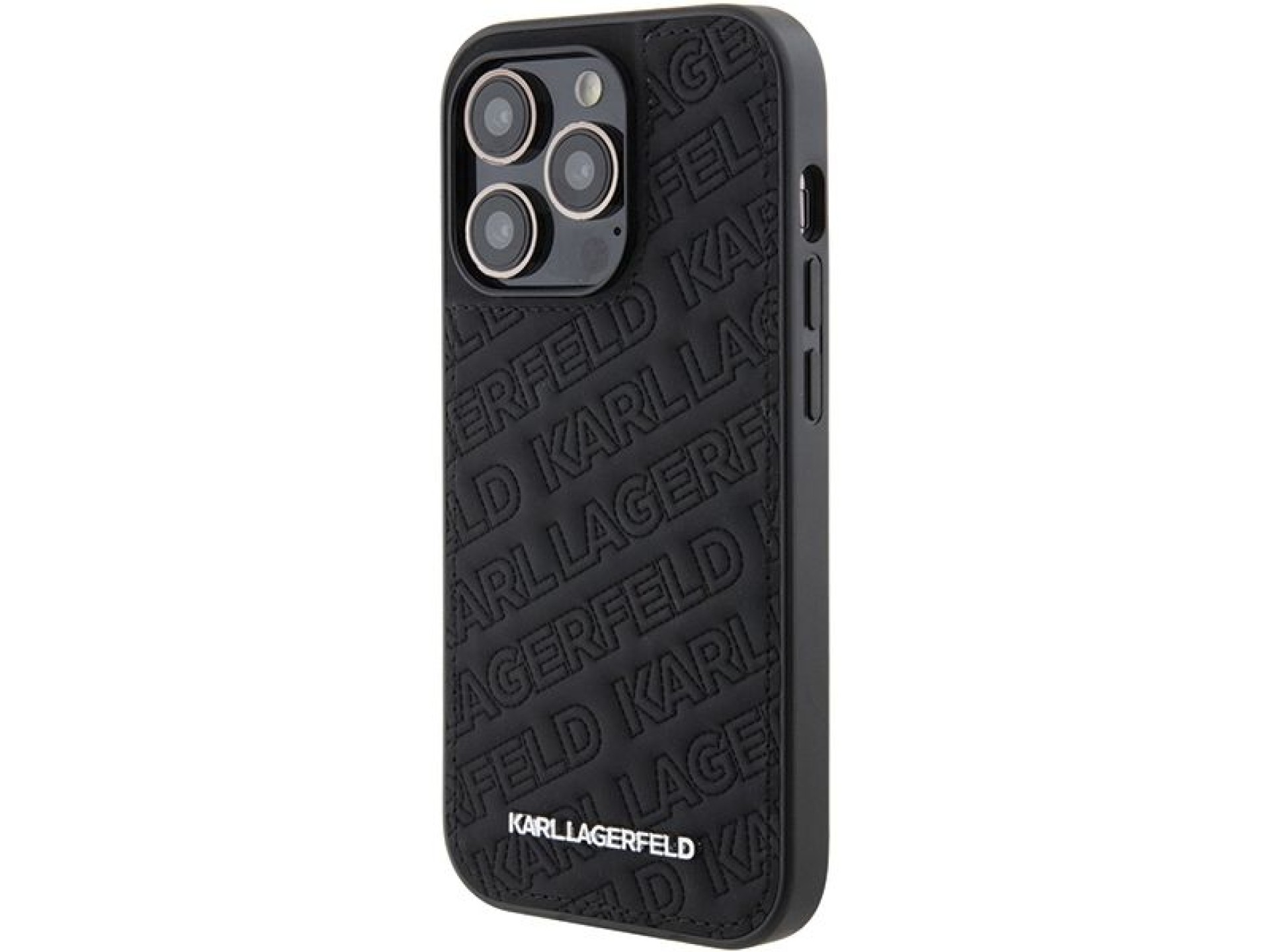 Capa para iPhone 15 Pro com estampa matelassê em K de Karl Lagerfeld - Preta
