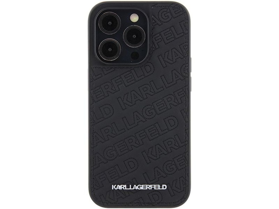 Capa para iPhone 15 Pro com estampa matelassê em K de Karl Lagerfeld - Preta