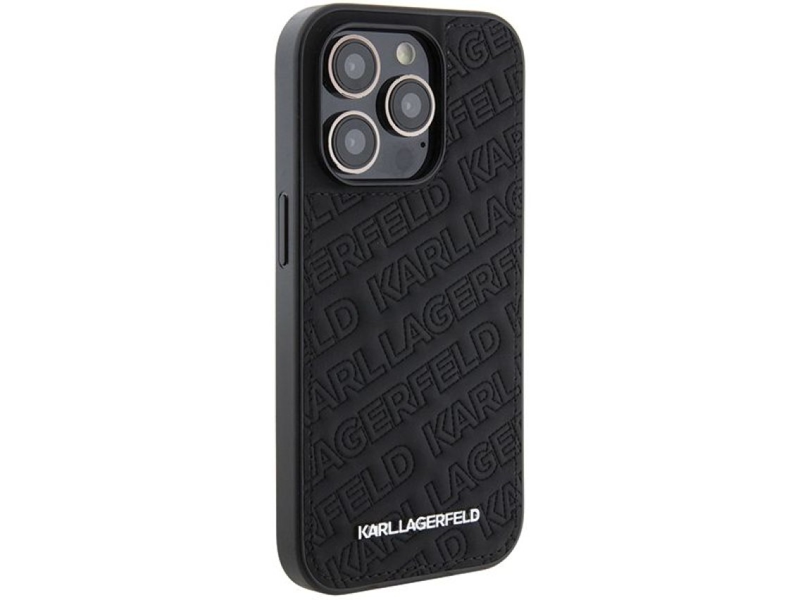 Capa para iPhone 15 Pro com estampa matelassê em K de Karl Lagerfeld - Preta