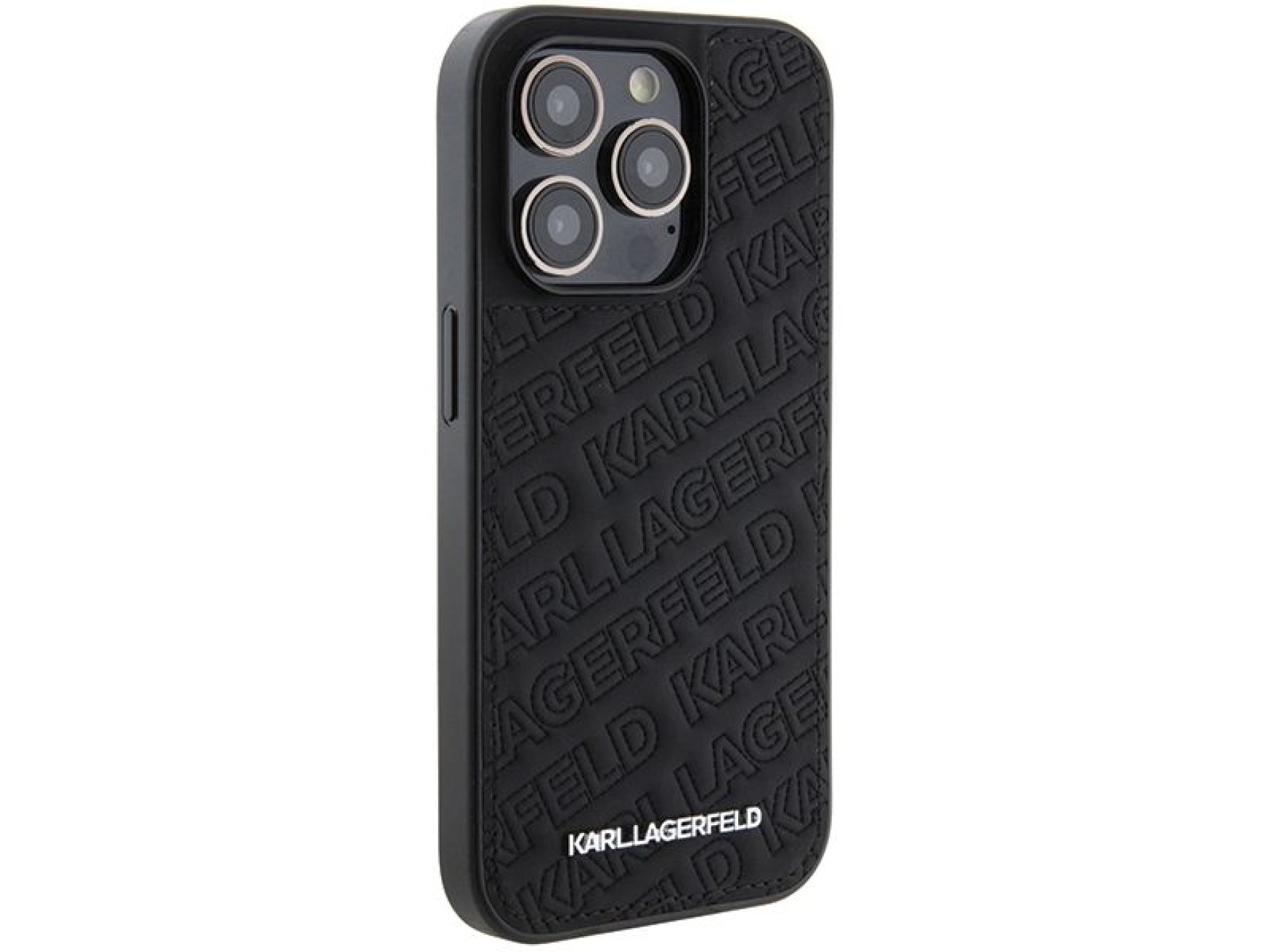 Capa para iPhone 15 Pro com estampa matelassê em K de Karl Lagerfeld - Preta
