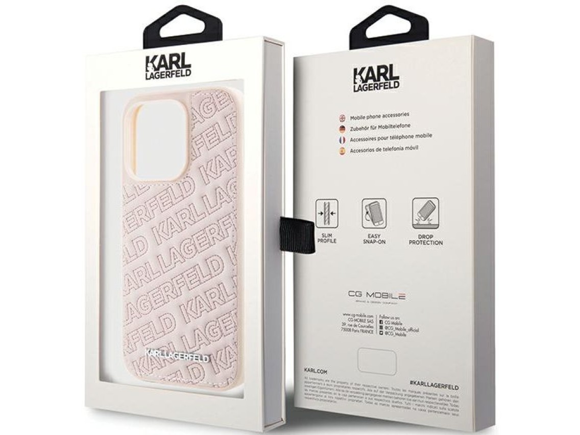 Karl Lagerfeld Quilted K Pattern case for iPhone 15 Pro Max - pink