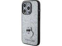Capa para iPhone 15 Pro Max com alfinete metálico e logo Choupette fixo com glitter de Karl Lagerfel Capa para iPhone 15 Pro Max com alfinete metálico e logo Choupette fixo com glitter de Karl Lagerfel