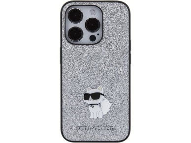 Karl Lagerfeld Fixed Glitter Choupette Logo Metal Pin Case for iPhone 15 Pro Max - Silver Karl Lagerfeld Fixed Glitter Choupette Logo Metal Pin Case for iPhone 15 Pro Max - Silver