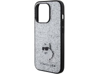 Capa para iPhone 15 Pro Max com alfinete metálico e logo Choupette fixo com glitter de Karl Lagerfel Capa para iPhone 15 Pro Max com alfinete metálico e logo Choupette fixo com glitter de Karl Lagerfel
