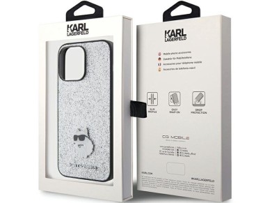 Karl Lagerfeld Fixed Glitter Choupette Logo Metal Pin Case for iPhone 15 Pro Max - Silver Karl Lagerfeld Fixed Glitter Choupette Logo Metal Pin Case for iPhone 15 Pro Max - Silver