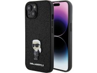 Capa para iPhone 15 com alfinete de metal e logo Karl Lagerfeld Fixed Glitter Ikonik - preta Capa para iPhone 15 com alfinete de metal e logo Karl Lagerfeld Fixed Glitter Ikonik - preta