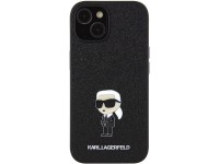Capa para iPhone 15 com alfinete de metal e logo Karl Lagerfeld Fixed Glitter Ikonik - preta Capa para iPhone 15 com alfinete de metal e logo Karl Lagerfeld Fixed Glitter Ikonik - preta