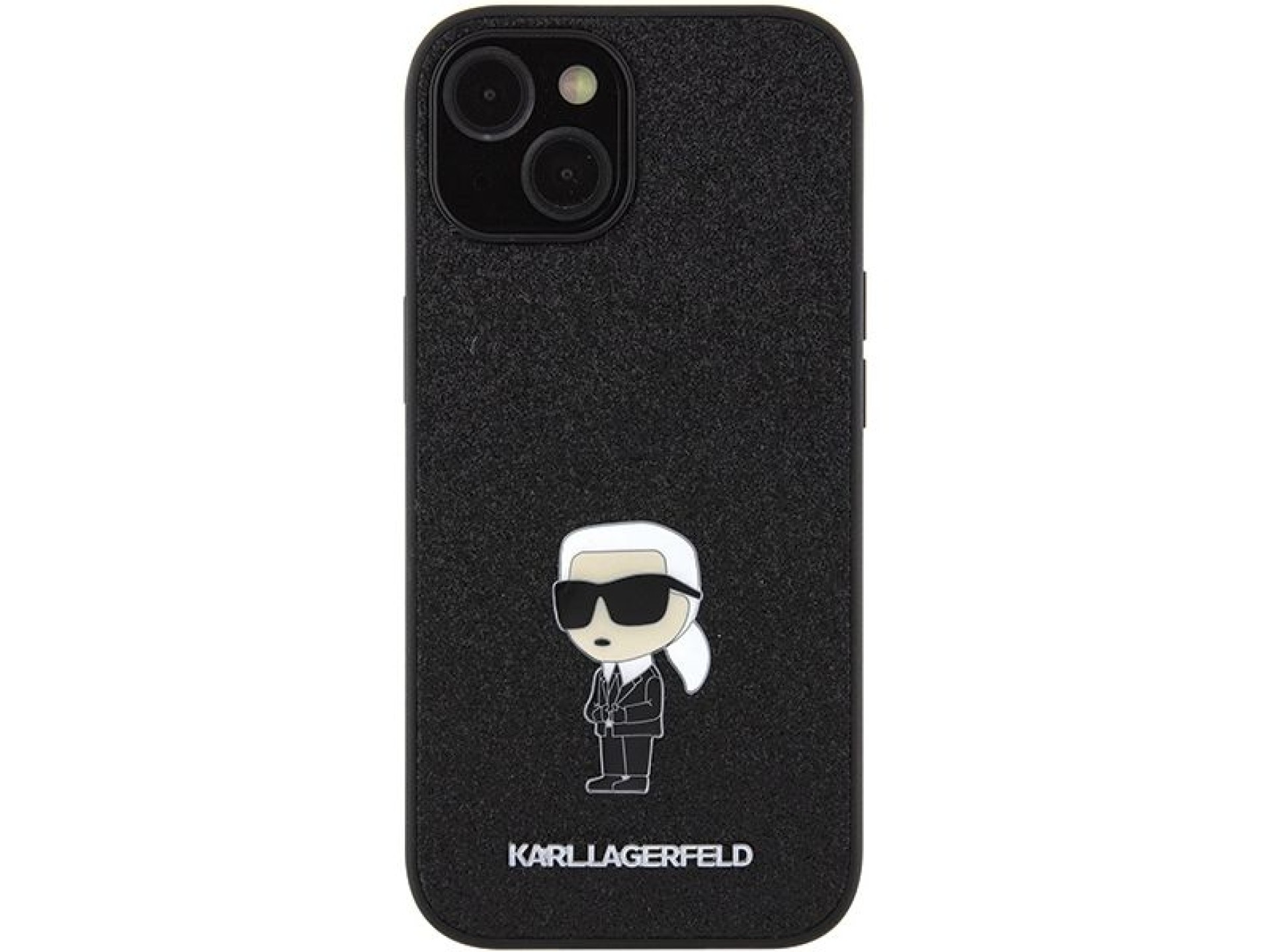 Capa para iPhone 15 com alfinete de metal e logo Karl Lagerfeld Fixed Glitter Ikonik - preta