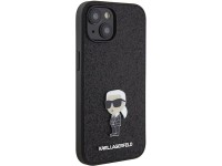 Capa para iPhone 15 com alfinete de metal e logo Karl Lagerfeld Fixed Glitter Ikonik - preta Capa para iPhone 15 com alfinete de metal e logo Karl Lagerfeld Fixed Glitter Ikonik - preta