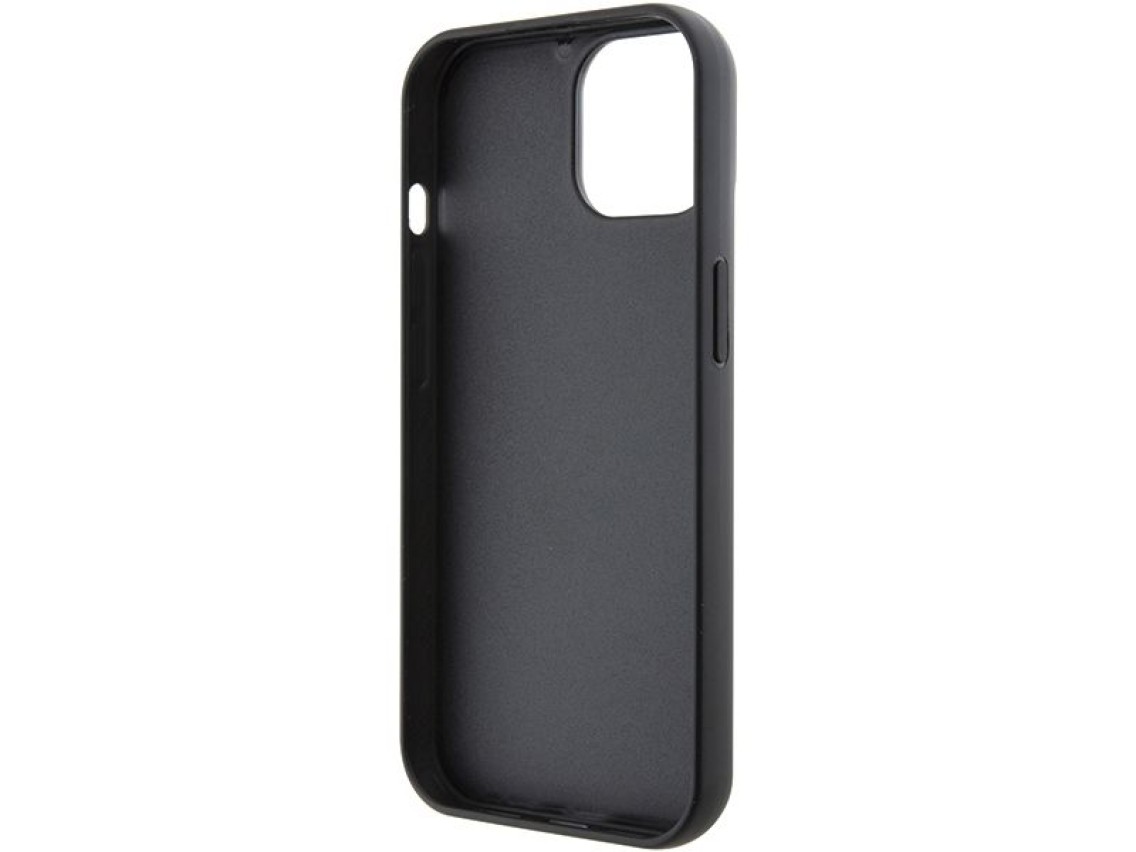 Capa para iPhone 15 com alfinete de metal e logo Karl Lagerfeld Fixed Glitter Ikonik - preta
