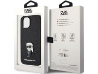 Capa para iPhone 15 com alfinete de metal e logo Karl Lagerfeld Fixed Glitter Ikonik - preta Capa para iPhone 15 com alfinete de metal e logo Karl Lagerfeld Fixed Glitter Ikonik - preta